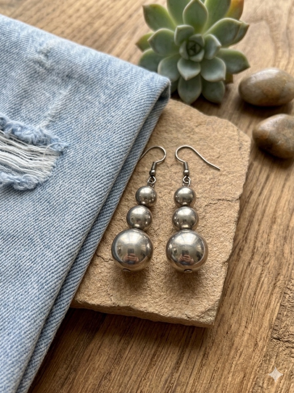 Sterling-Style Triple Ball Dangle Earrings - Silver